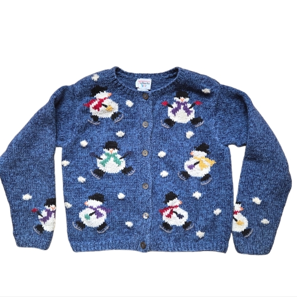 Talbots Other - Vintage 1990s Y2K Talbots Kids snowman winter holiday cardigan knit sweater